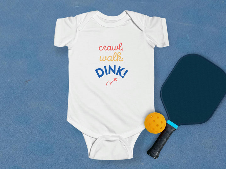 Pickleball Baby Onesie - Crawl, Walk, Dink - Pickleball Gift for New Moms - The Pickleball Gift Store