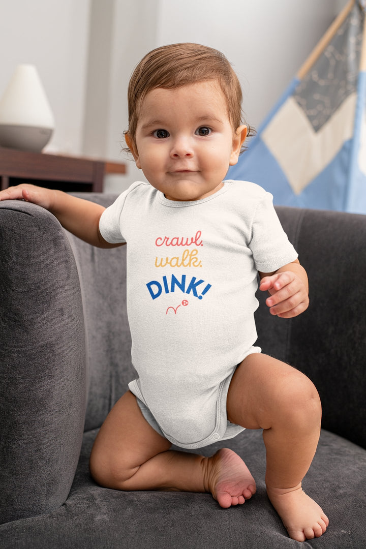 Pickleball Baby Onesie - Crawl, Walk, Dink - Pickleball Gift for New Moms - The Pickleball Gift Store